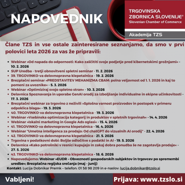 NAPOVEDNIK AKADEMIJA TZS: Seminarji in delavnice v prvi polovici leta 2026