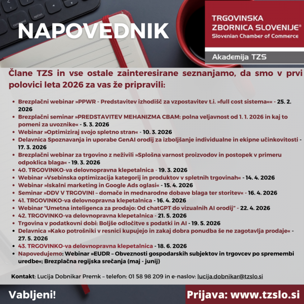 NAPOVEDNIK AKADEMIJA TZS: Seminarji in delavnice v prvi polovici leta 2026